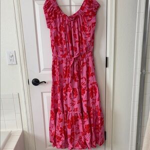 easel Pink and Red Floral Tiered Maxi Dress